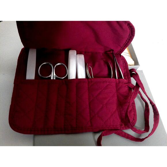 Horizon Other - Horizon 6-Piece Manicure Grooming Set Quilted Red Case And Grey Storage Box